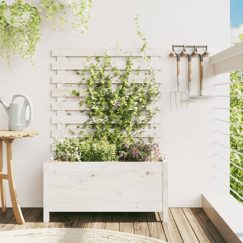 Load image into Gallery viewer, Vidaxl plantenbak met rek 79x39,5x114 cm massief grenenhout wit
