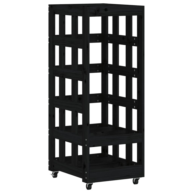 Load image into Gallery viewer, Vidaxl houtblokhouder met wielen 40x49x110 cm massief grenenhout zwart

