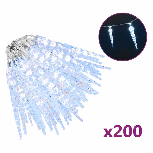 VidaXL Kerstverlichting ijspegels 200 koudwitte LED's 20 m acryl PVC