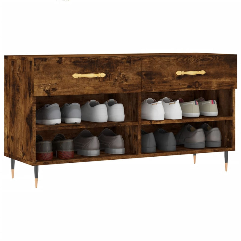 Load image into Gallery viewer, Vidaxl schoenenbank 102x35x55 cm bewerkt hout gerookt eikenkleurig
