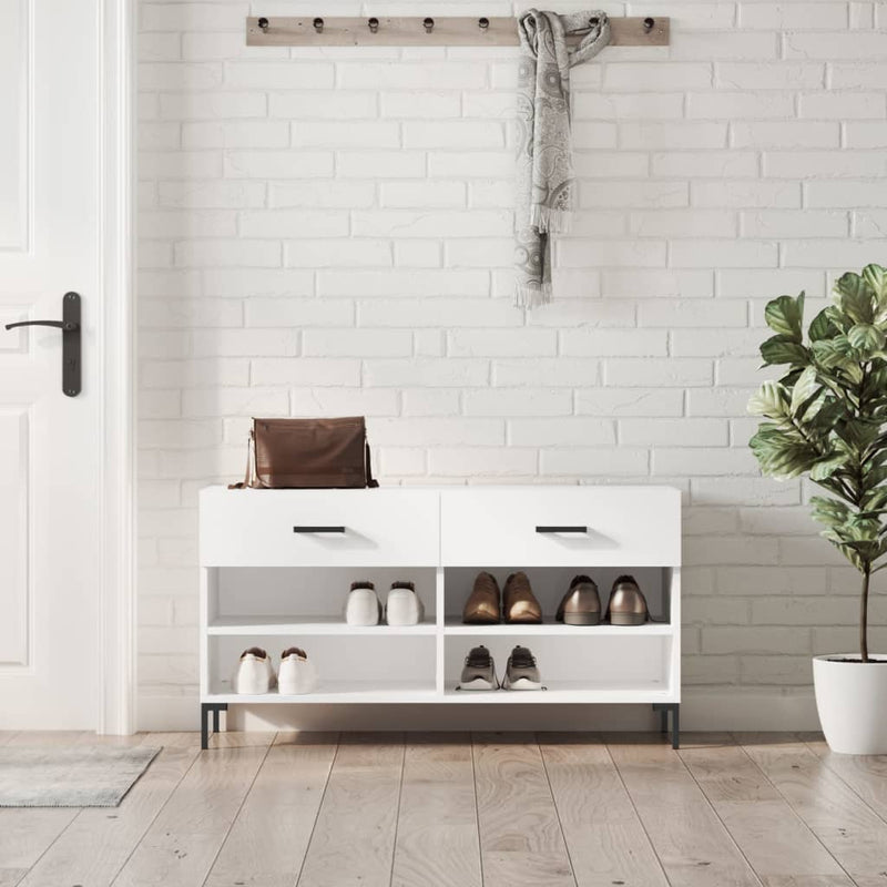 Load image into Gallery viewer, Vidaxl schoenenbank 102x35x55 cm bewerkt hout hoogglans wit
