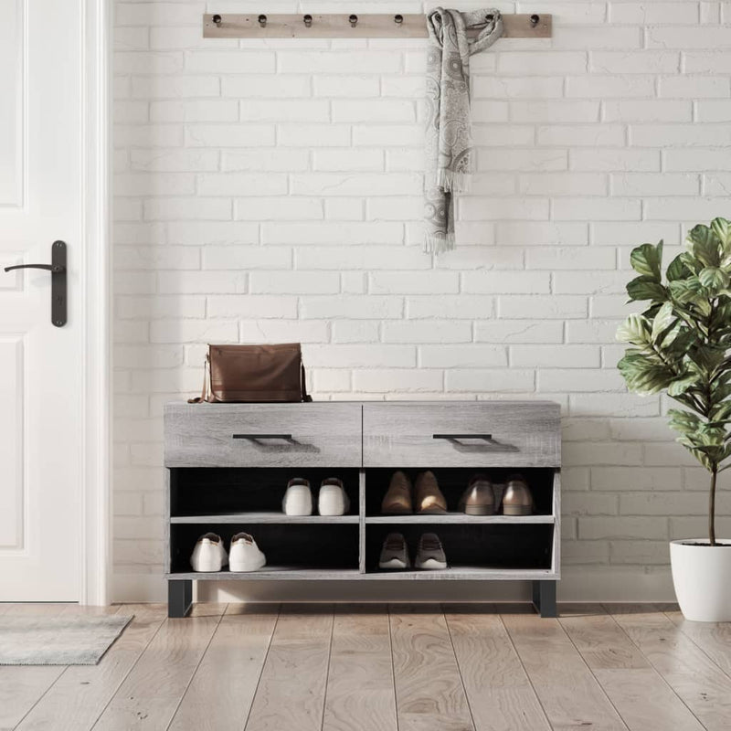 Load image into Gallery viewer, Vidaxl schoenenbank 102x35x55 cm bewerkt hout grijs sonoma eikenkleur
