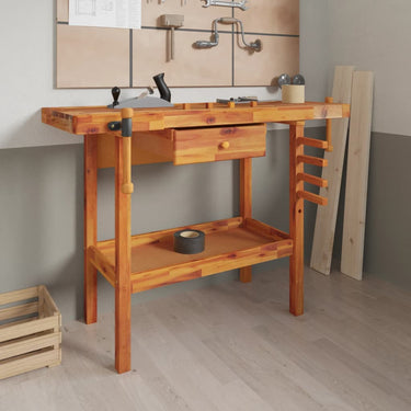 Vidaxl werkbank met lade en bankschroeven 124x52x83 cm massief acaciahout
