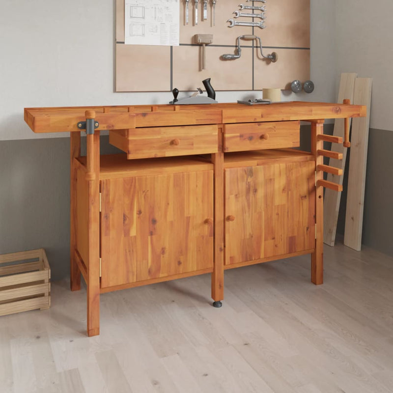 Load image into Gallery viewer, VidaXL Werkbank met lades en bankschroeven 162x62x83 cm acaciahout
