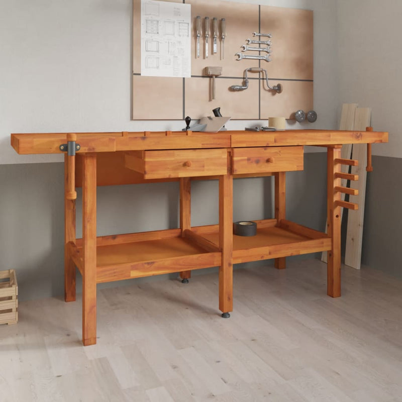 Load image into Gallery viewer, Vidaxl werkbank met lades en bankschroeven 192x62x83 cm acaciahout
