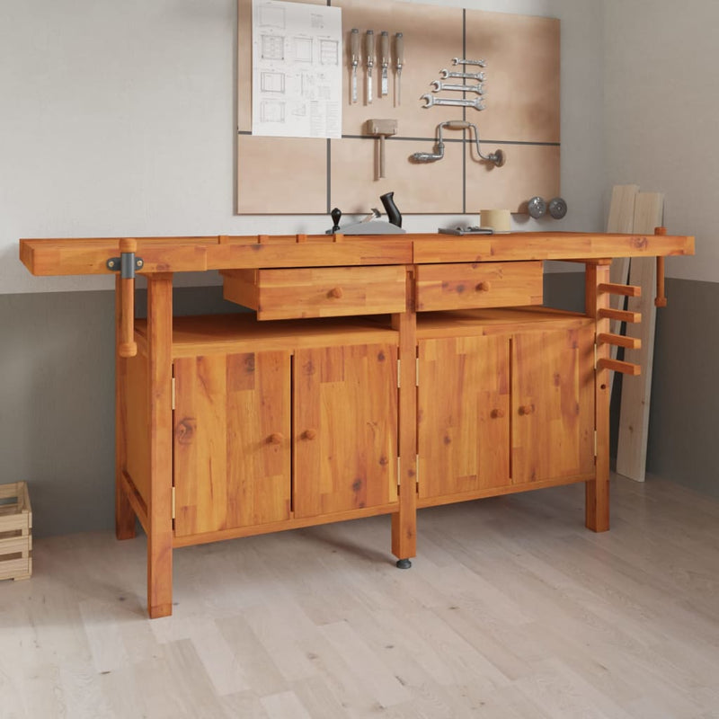 Load image into Gallery viewer, VidaXL Werkbank met lades en bankschroeven 192x62x83 cm acaciahout

