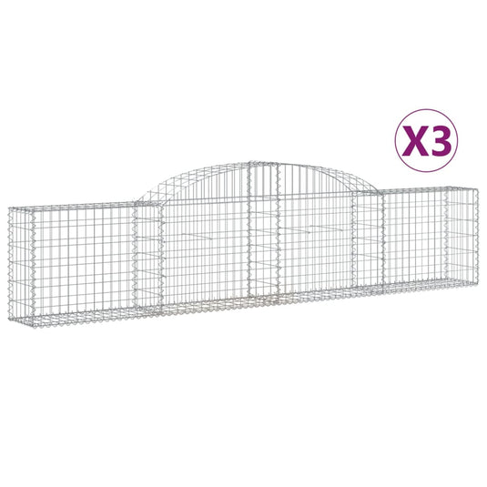 VidaXL Schanskorven 3 st gewelfd 300x30x60 80 cm gegalvaniseerd ijzer