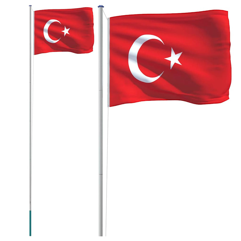 ギャラリービューアに画像をロードする, Vidaxl vlag met vlaggenmast turkije 6,08 m aluminium
