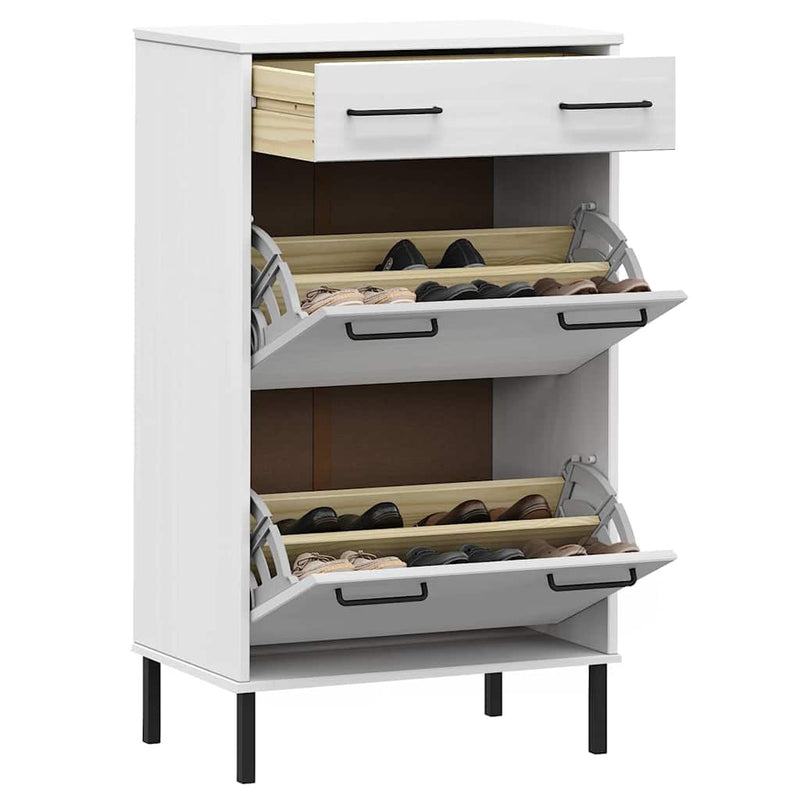 Load image into Gallery viewer, Vidaxl schoenenkast met metalen poten oslo massief grenenhout wit

