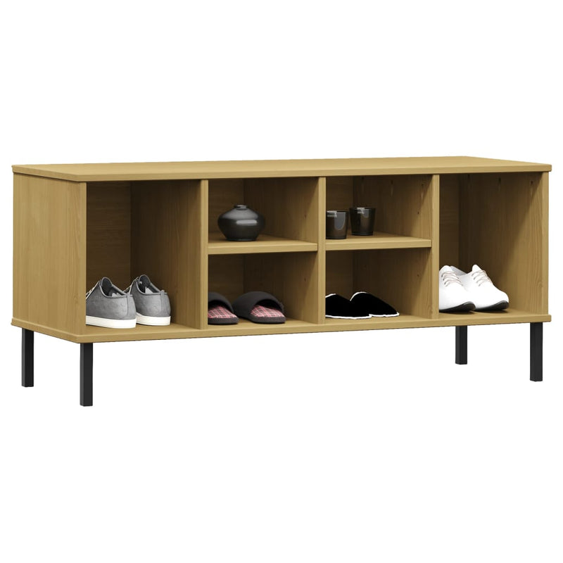 Load image into Gallery viewer, Vidaxl schoenenrek met metalen poten oslo 106x35x45cm grenenhout bruin
