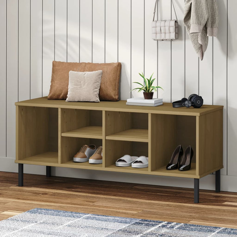 Load image into Gallery viewer, Vidaxl schoenenrek met metalen poten oslo 106x35x45cm grenenhout bruin
