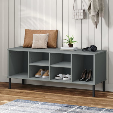 Vidaxl schoenenrek met metalen poten oslo 106x35x45 cm grenen grijs