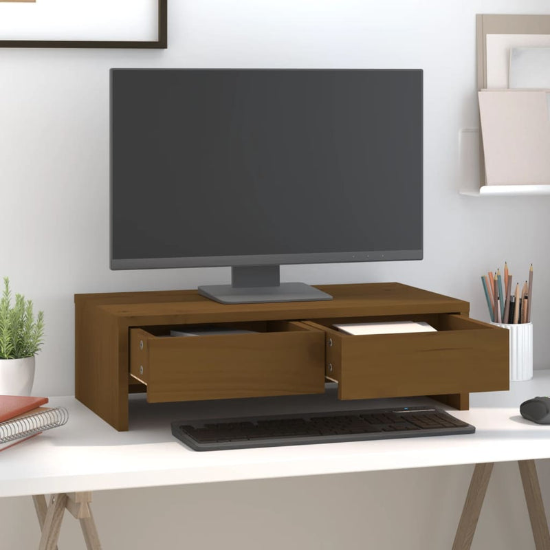 Load image into Gallery viewer, Vidaxl monitorstandaard 50x27x15 cm massief grenenhout honingbruin
