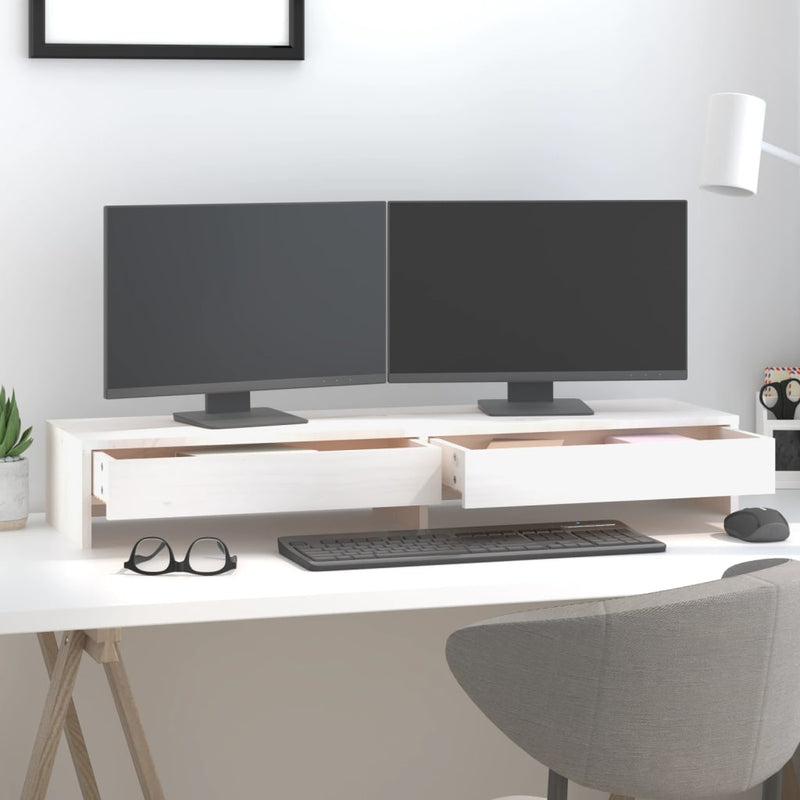 Afbeelding laden in galerijviewer, Vidaxl monitorstandaard 100x27x15 cm massief grenenhout wit
