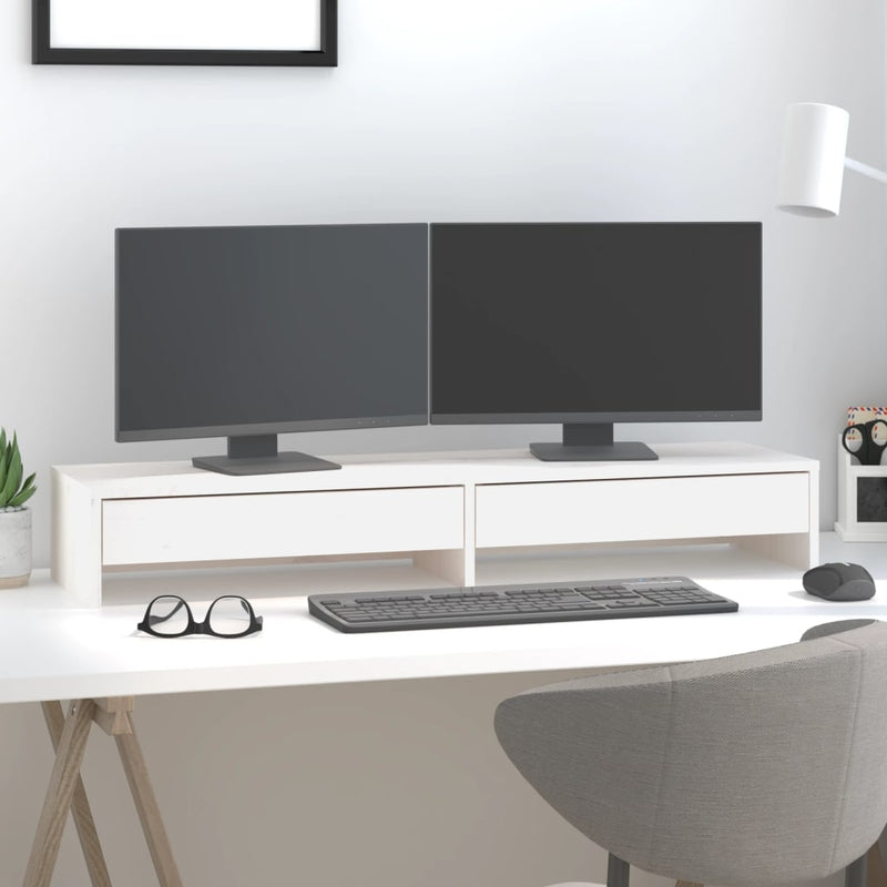 Afbeelding laden in galerijviewer, Vidaxl monitorstandaard 100x27x15 cm massief grenenhout wit
