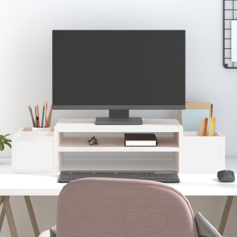Load image into Gallery viewer, Vidaxl monitorstandaard 70x27,5x15 cm massief grenenhout wit
