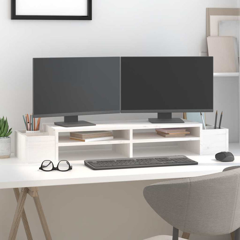 Load image into Gallery viewer, Vidaxl monitorstandaard 100x27,5x15 cm massief grenenhout wit
