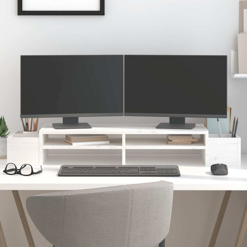 Load image into Gallery viewer, Vidaxl monitorstandaard 100x27,5x15 cm massief grenenhout wit
