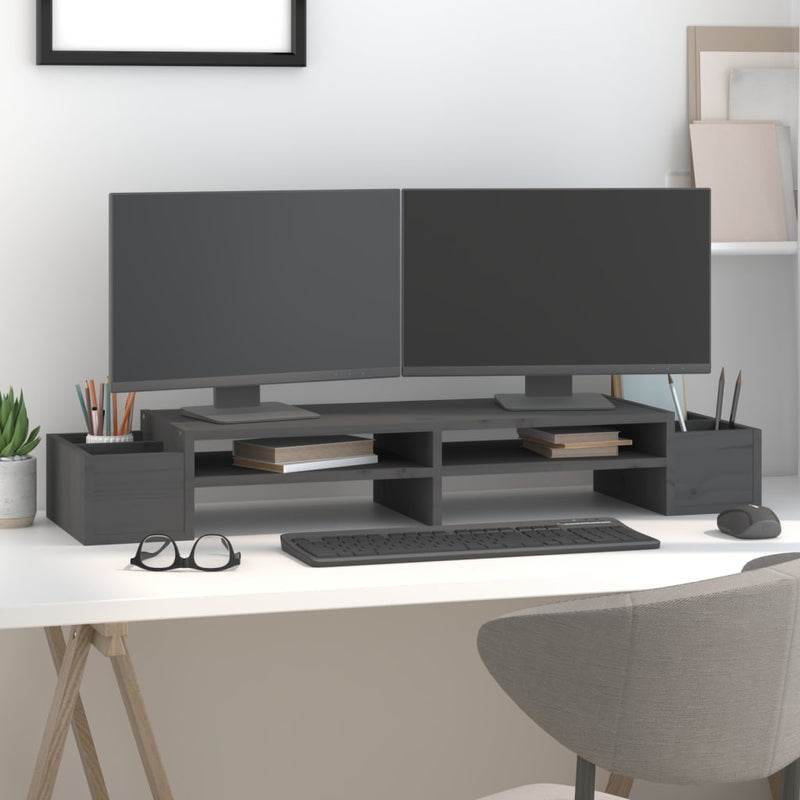 Load image into Gallery viewer, Vidaxl monitorstandaard 100x27,5x15 cm massief grenenhout grijs
