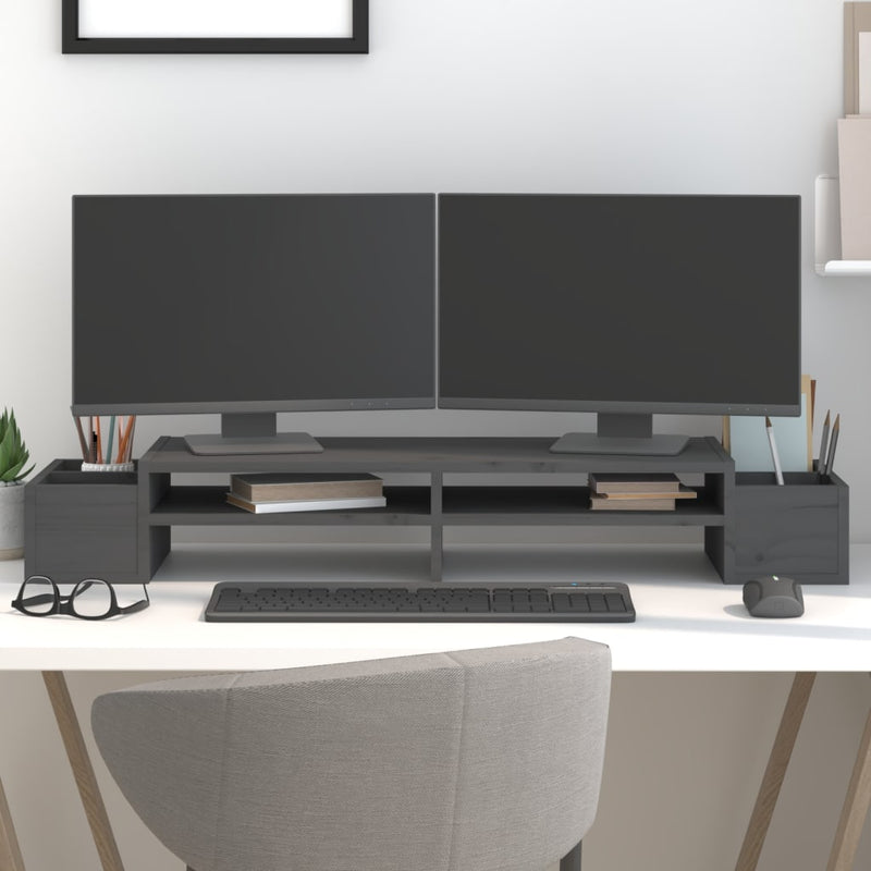 Load image into Gallery viewer, Vidaxl monitorstandaard 100x27,5x15 cm massief grenenhout grijs
