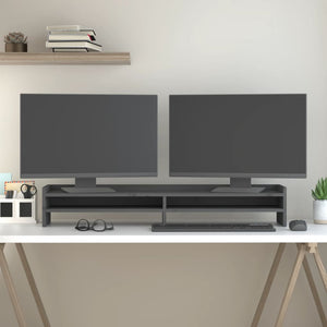 Vidaxl monitorstandaard 100x24x16 cm massief grenenhout grijs