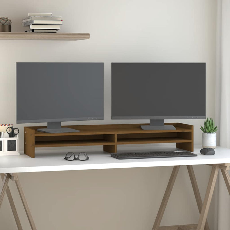 Load image into Gallery viewer, Vidaxl monitorstandaard 100x24x16 cm massief grenenhout honingbruin
