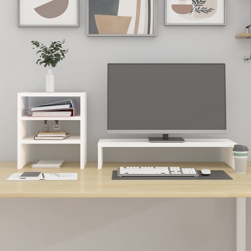 Load image into Gallery viewer, Vidaxl monitorstandaard 81x20x30 cm massief grenenhout wit
