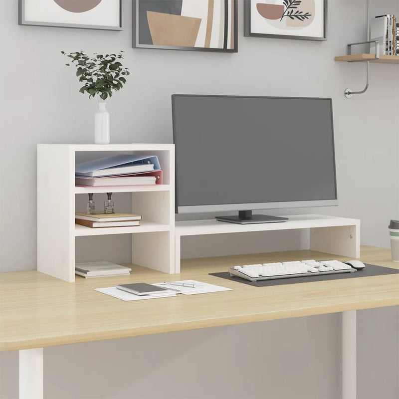 Load image into Gallery viewer, Vidaxl monitorstandaard 81x20x30 cm massief grenenhout wit
