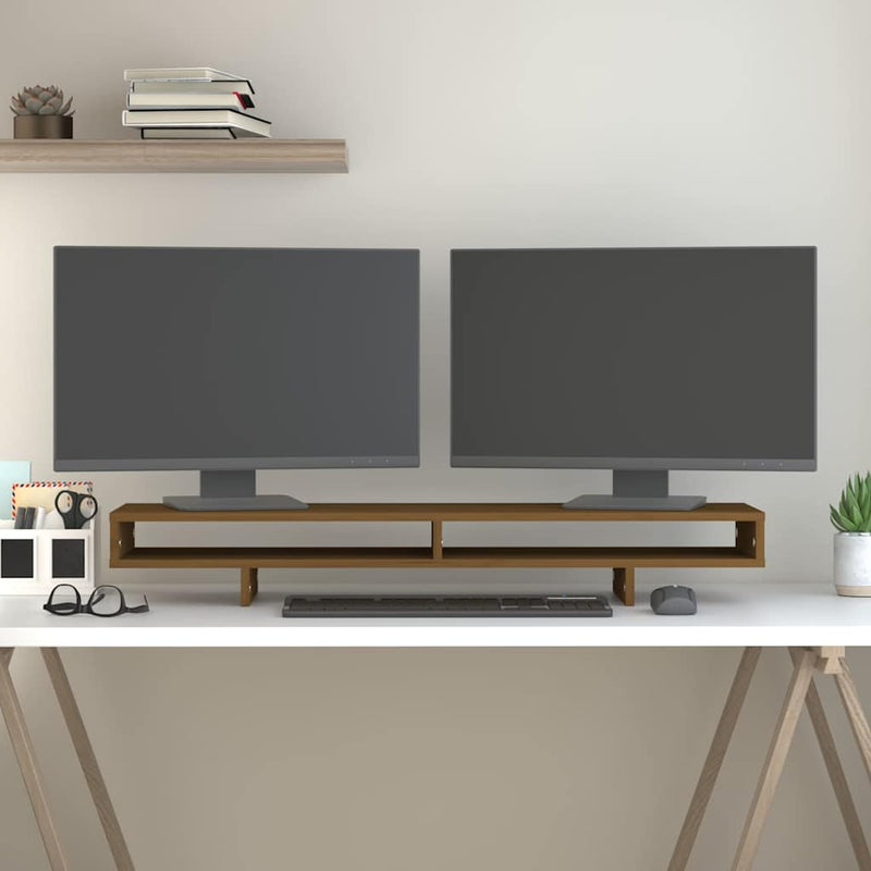 Load image into Gallery viewer, Vidaxl monitorstandaard 100x27x14 cm massief grenenhout honingbruin
