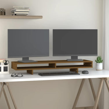 Vidaxl monitorstandaard 100x27x14 cm massief grenenhout honingbruin
