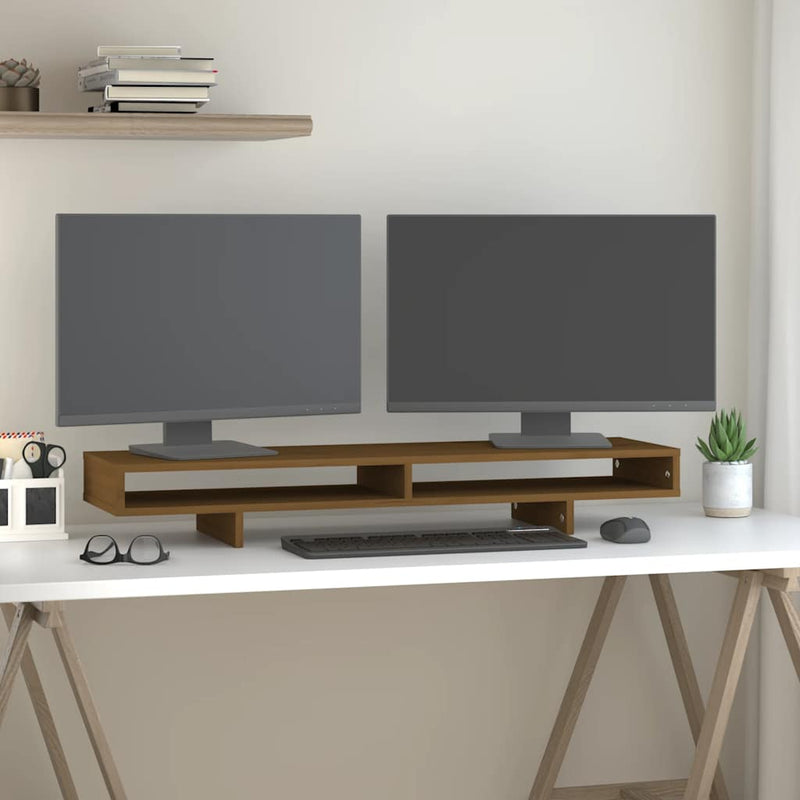 Load image into Gallery viewer, Vidaxl monitorstandaard 100x27x14 cm massief grenenhout honingbruin
