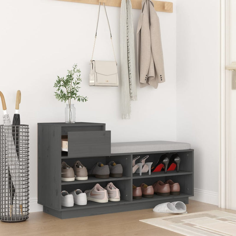 Load image into Gallery viewer, Vidaxl schoenenkast 110x34x61 cm massief grenenhout grijs
