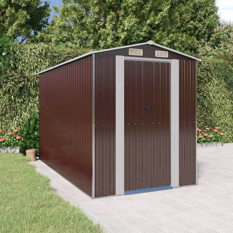 Load image into Gallery viewer, VidaXL Tuinschuur 192x357x223 cm gegalvaniseerd staal donkerbruin
