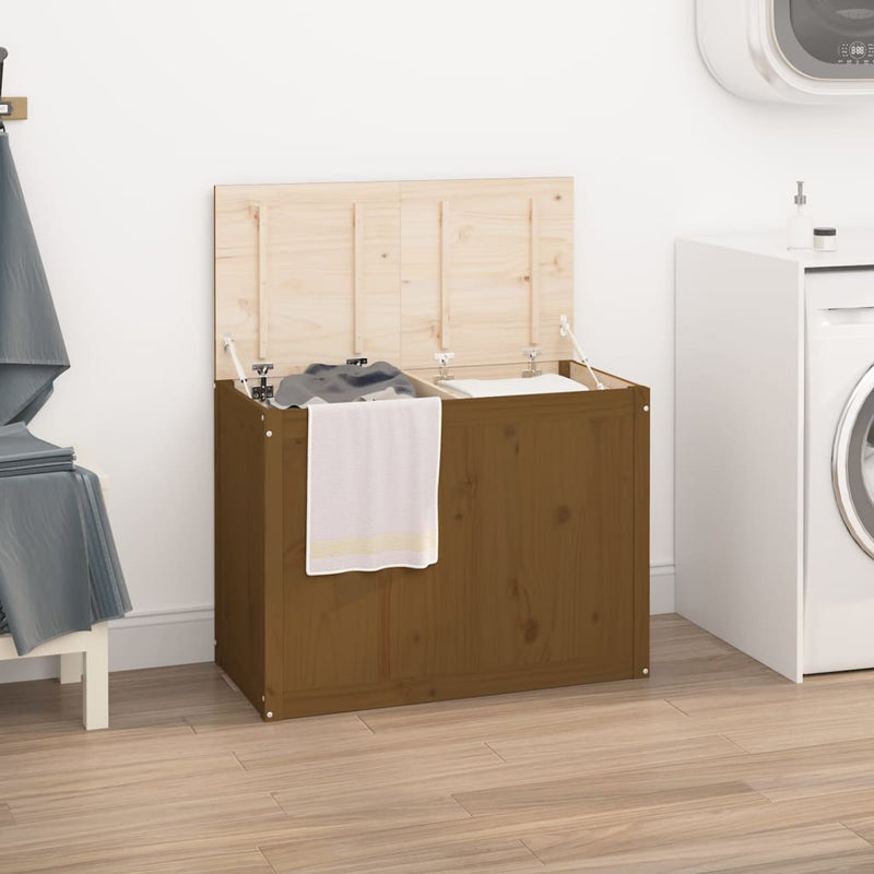 Afbeelding laden in galerijviewer, Vidaxl wasmand 88,5x44x66 cm massief grenenhout honingbruin
