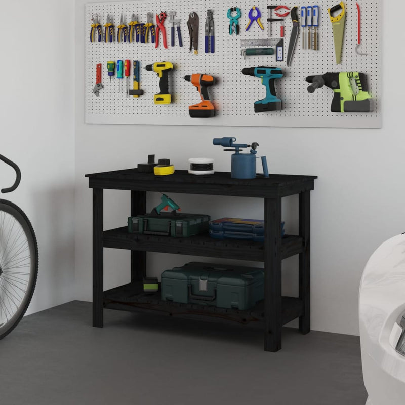 Load image into Gallery viewer, Vidaxl werkbank 110,5x50x80 cm massief grenenhout zwart
