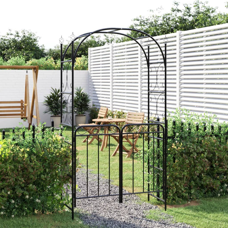 Load image into Gallery viewer, Vidaxl tuinboog met poort 108x45x235 cm staal zwart
