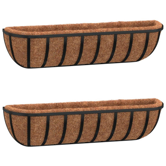 Vidaxl muurbakken 2 st met kokosvezel 91x20x23 cm staal zwart
