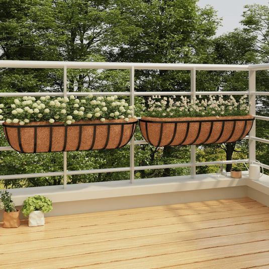 Vidaxl muurbakken 2 st met kokosvezel 91x20x23 cm staal zwart