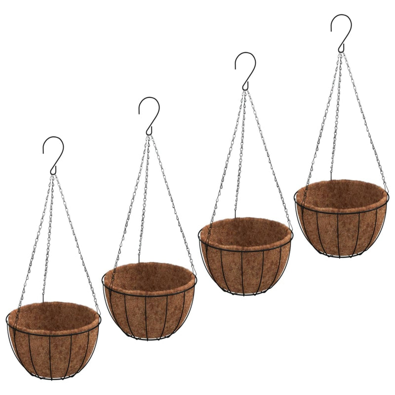 Load image into Gallery viewer, Vidaxl plantenbakken hangend 4 st met kokosbak staal ø 35x52 cm zwart

