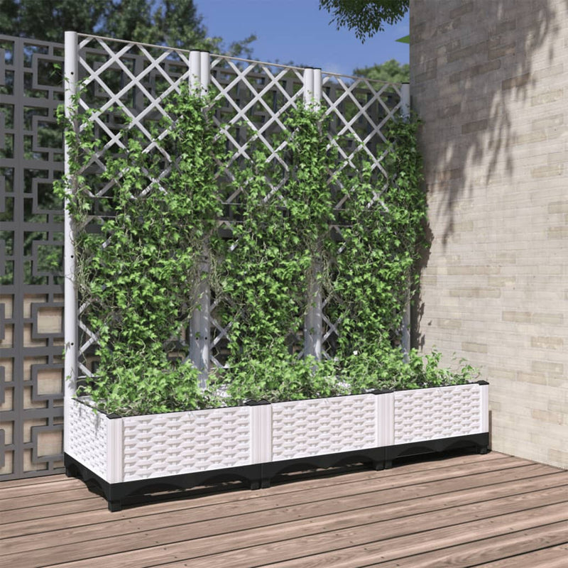 Afbeelding laden in galerijviewer, Vidaxl plantenbak met trellis wit 120x40x121,5 cm pp

