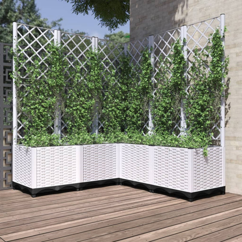 Afbeelding laden in galerijviewer, Vidaxl plantenbak met latwerk 120x120x136 cm polypropeen wit
