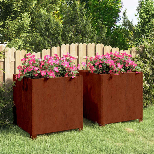 Vidaxl plantenbakken met poten 2 st roestig 50x50x50 cm cortenstaal