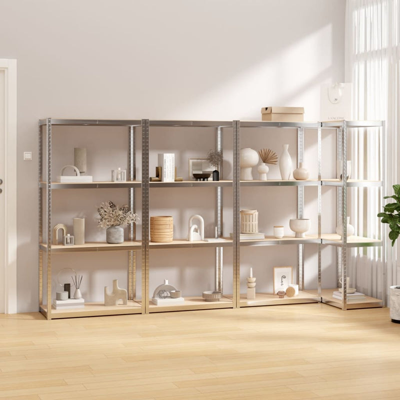 Load image into Gallery viewer, VidaXL Opbergrek 4 Laags 4 st staal bewerkt hout zilverkleurig
