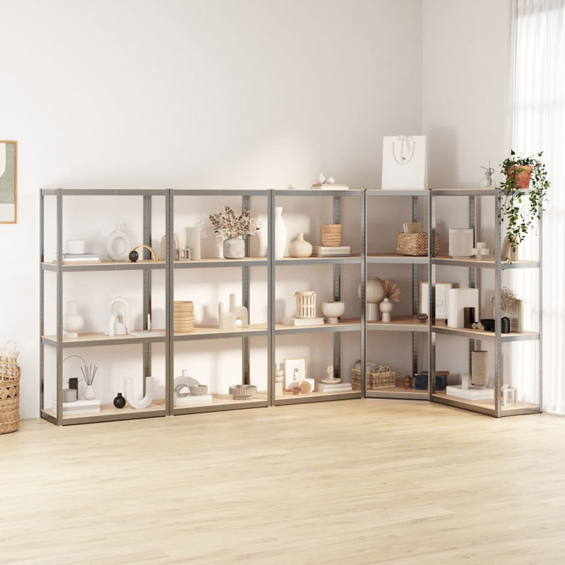 Load image into Gallery viewer, VidaXL Opbergrek 4 Laags 5 st staal bewerkt hout zilverkleurig

