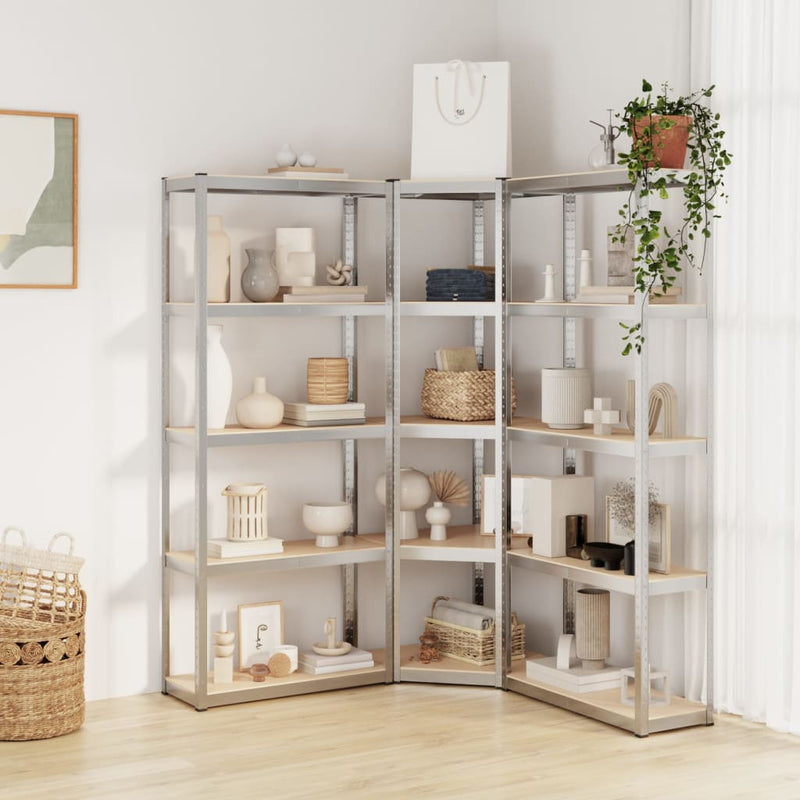 Load image into Gallery viewer, VidaXL Opbergrek 5-laags 3 st staal en bewerkt hout zilverkleurig
