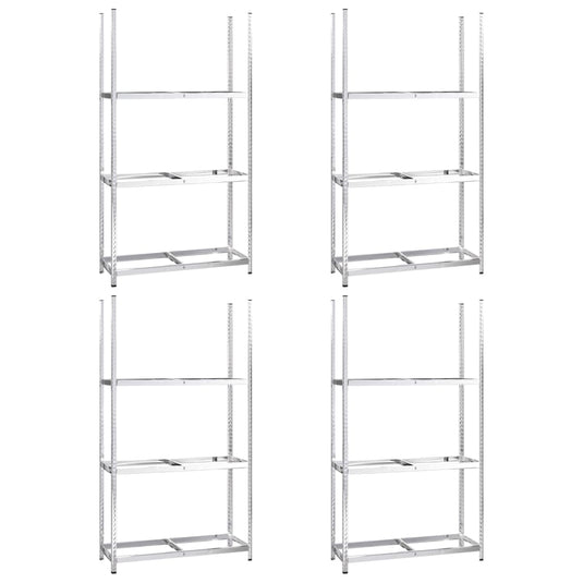 VidaXL Bandenrekken 3-laags 4 st 110x40x200 cm staal zilverkleurig
