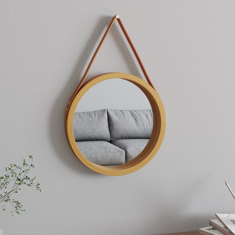 Load image into Gallery viewer, VidaXL Wandspiegel met band Ø 35 cm goudkleurig
