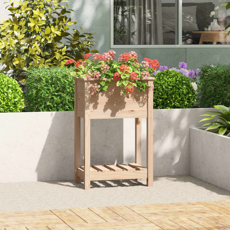 Load image into Gallery viewer, Vidaxl plantenbak met schap 54x34,5x81 cm massief grenenhout
