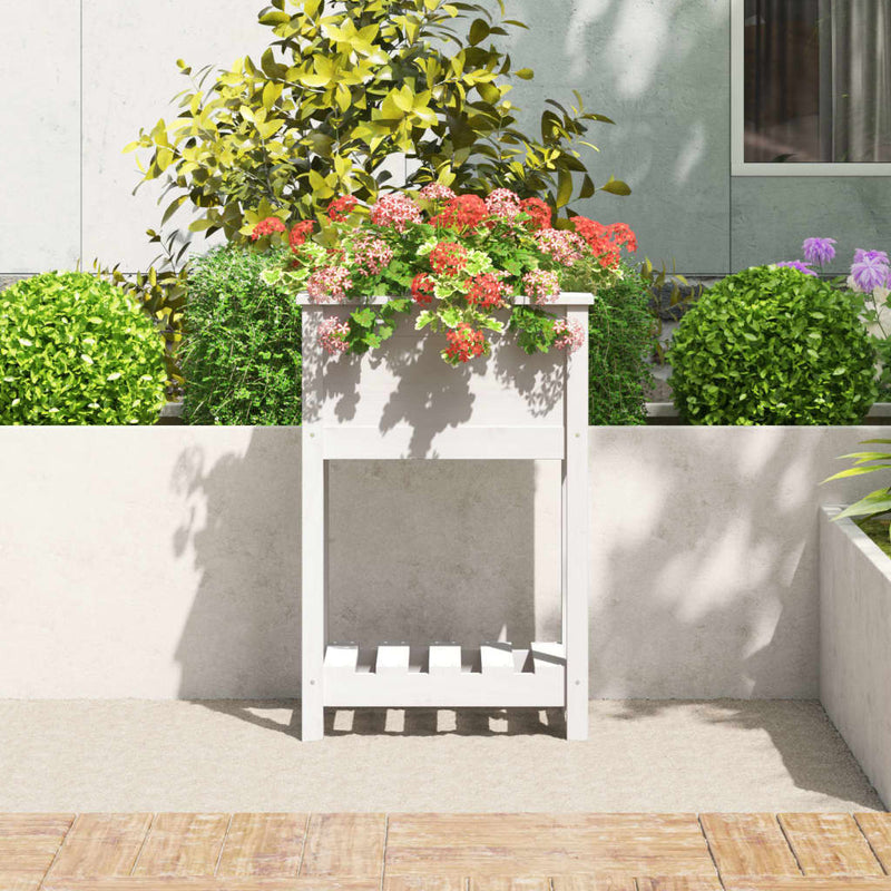 Load image into Gallery viewer, Vidaxl plantenbak met schap 54x34,5x81 cm massief grenenhout wit
