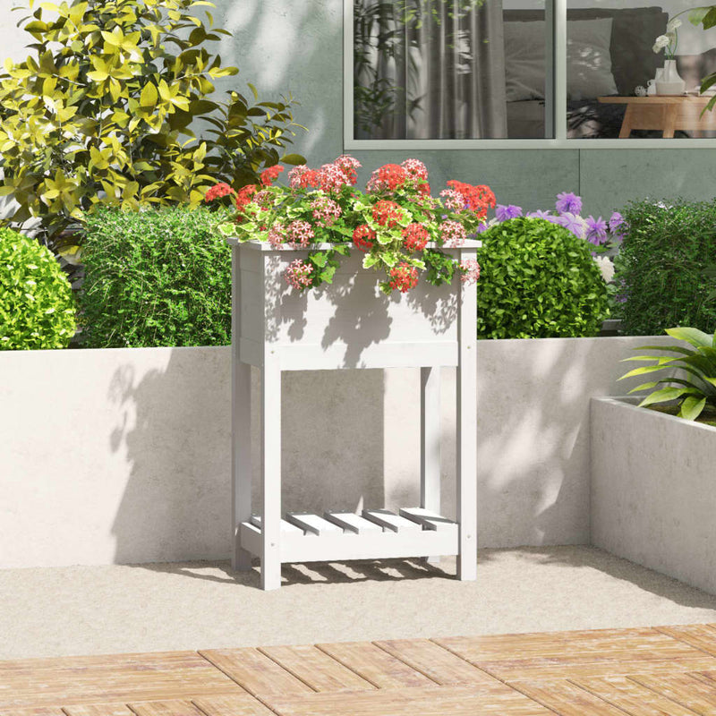 Load image into Gallery viewer, Vidaxl plantenbak met schap 54x34,5x81 cm massief grenenhout wit
